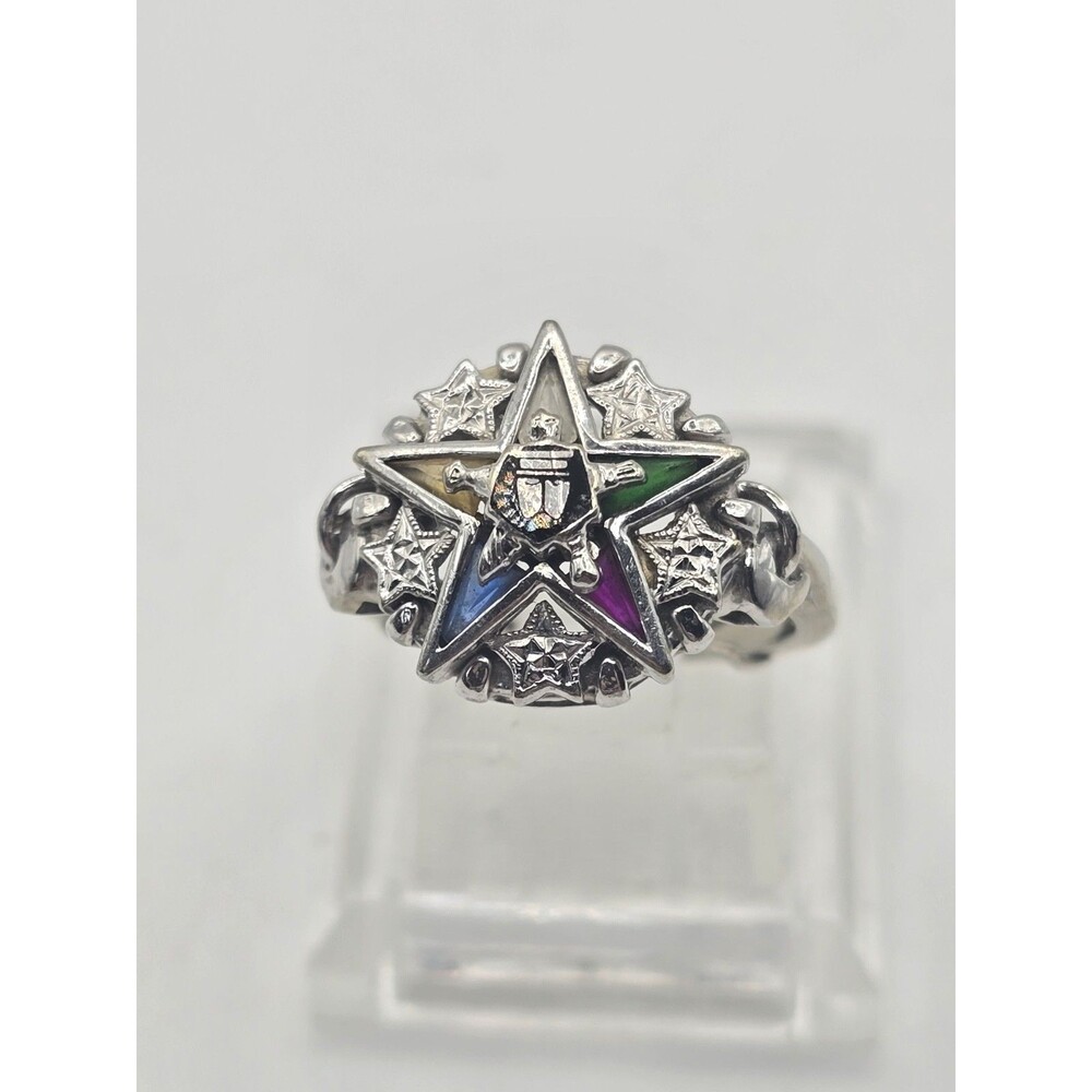 Vintage 10K White Gold Order of the Eastern Star Fraternal Ring - Size 7